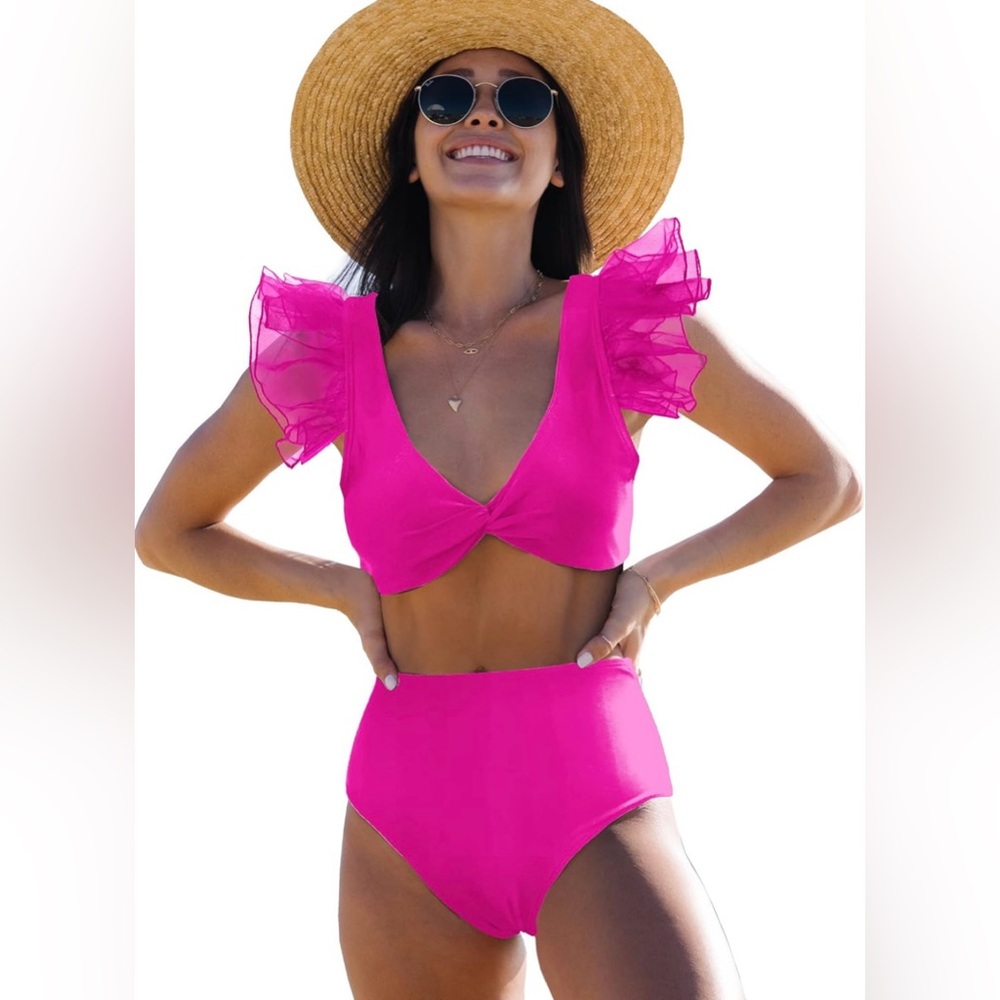 SPORLIKE Women Ruffle High Waist Swimsuit